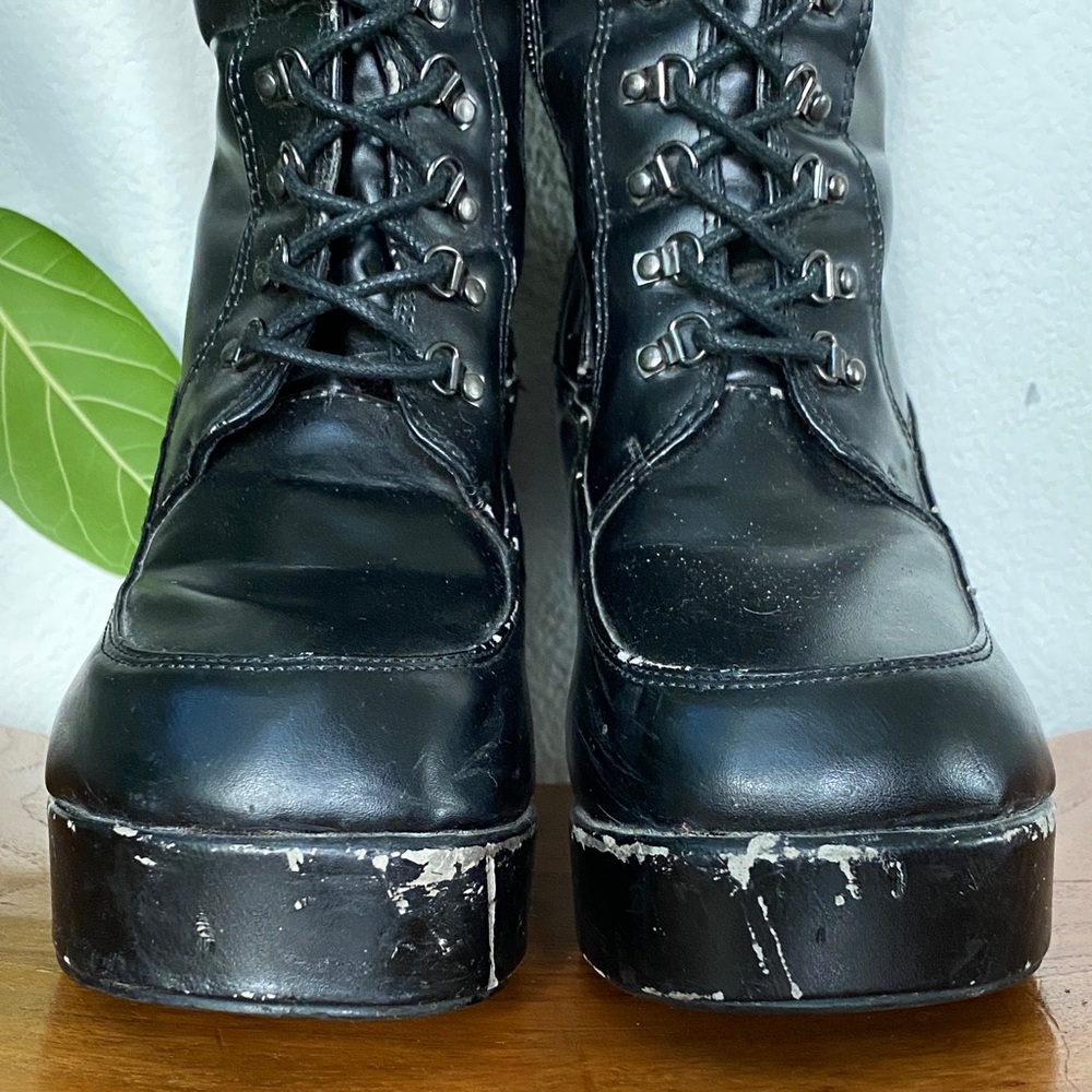 T.U.K Black Lace-Up High Platform Boots - Picture 7 of 16